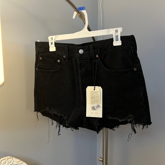 Never worn Levis 501 high waisted black button up denim shorts - Picture 1 of 7